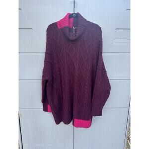 Free People Forever Oversized Cable Knit Sweater Dress Sz M/L Maroon Fuchsia